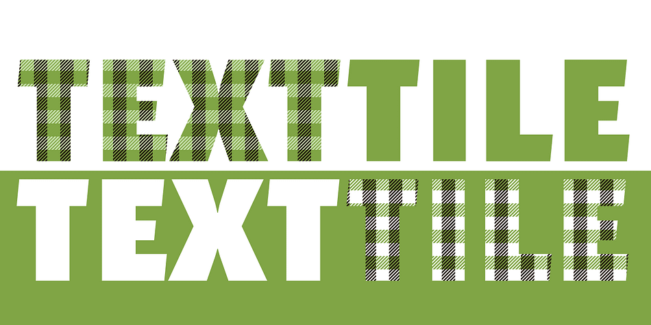 TextTile is a system of heavy sans titling faces which can be utilized to carry a repeating chromatic pattern across words and letters.