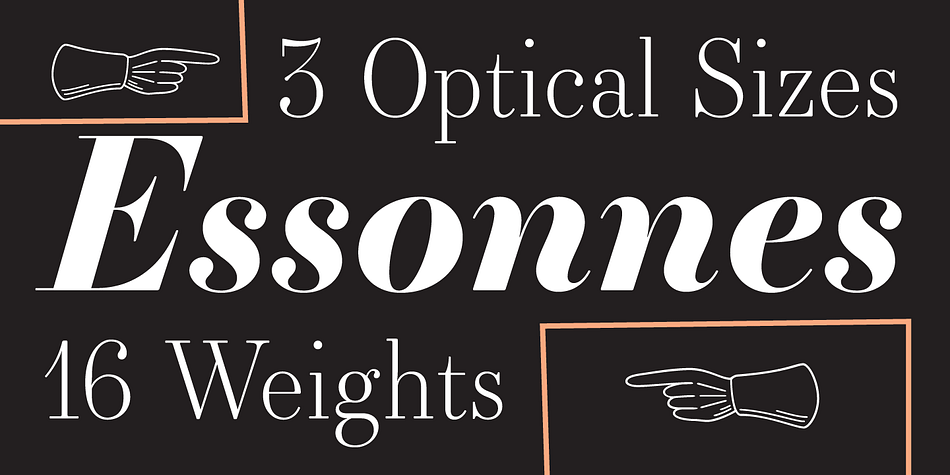Made up of sixteen individual weights and spread over three different optical sizes, Essonnes is designed to bring utility back to the Didot genre.
