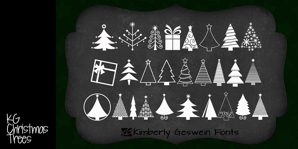 Displaying the beauty and characteristics of the KG Christmas Trees font family.