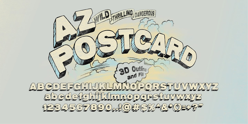 AZ Postcard was inspired from a need to develop a san serif 3D typeface with a vintage hand drawn feel to it.
