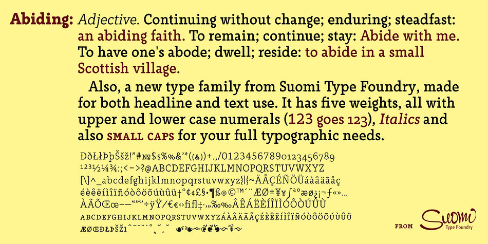 Displaying the beauty and characteristics of the Abiding font family.