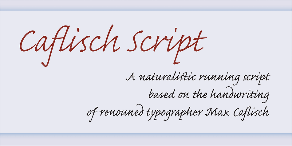 This typeface is based on the handwriting of Max Caflisch, one of the foremost graphic designers of this century.