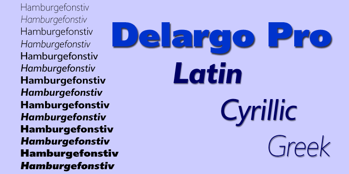 Displaying the beauty and characteristics of the DelargoDTPro font family.