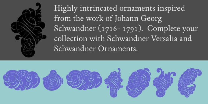 SchwandnerBlackFleurons font family sample image.