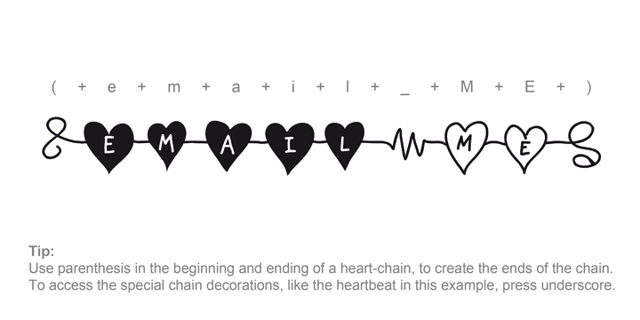 Lowercase letters produce a heart with outline.