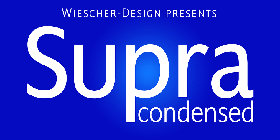 »Supra-condensed« – designed by Gert Wiescher in 2013 – is the condensed version to this new sans typeface family of eight weights with matching italics.