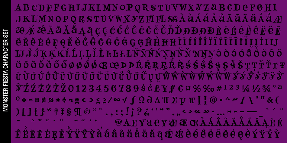 Monster Fiesta PB font family sample image.