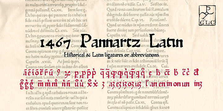 Displaying the beauty and characteristics of the 1467 Pannartz Latin font family.