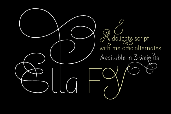Displaying the beauty and characteristics of the Ella FY font family.