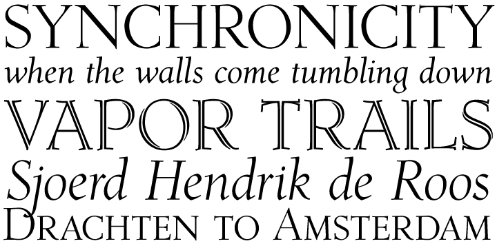 The Roos family is a digitization and expansion of the last typeface designed by Sjoerd Hendrik De Roos, called De Roos Romein (and Cursief).