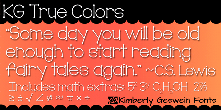Displaying the beauty and characteristics of the KG True Colors font family.