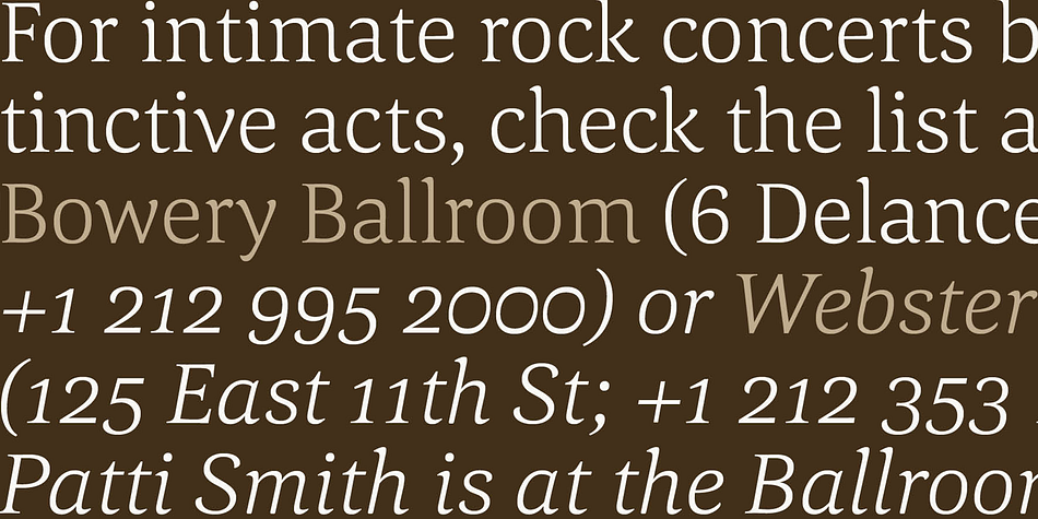 All weights contain standard and discretional ligatures, proportional lining figures, tabular lining figures, proportional old style figures, lining old style figures, matching currency symbols, fraction- and scientific numerals.