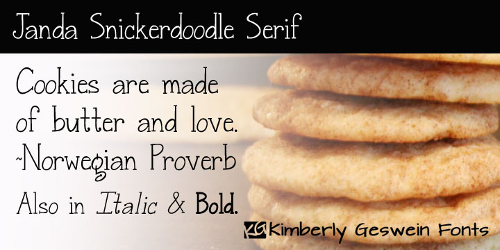 Displaying the beauty and characteristics of the Janda Snickerdoodle Serif font family.