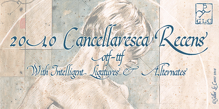 Displaying the beauty and characteristics of the 2010 Cancellaresca Recens font family.