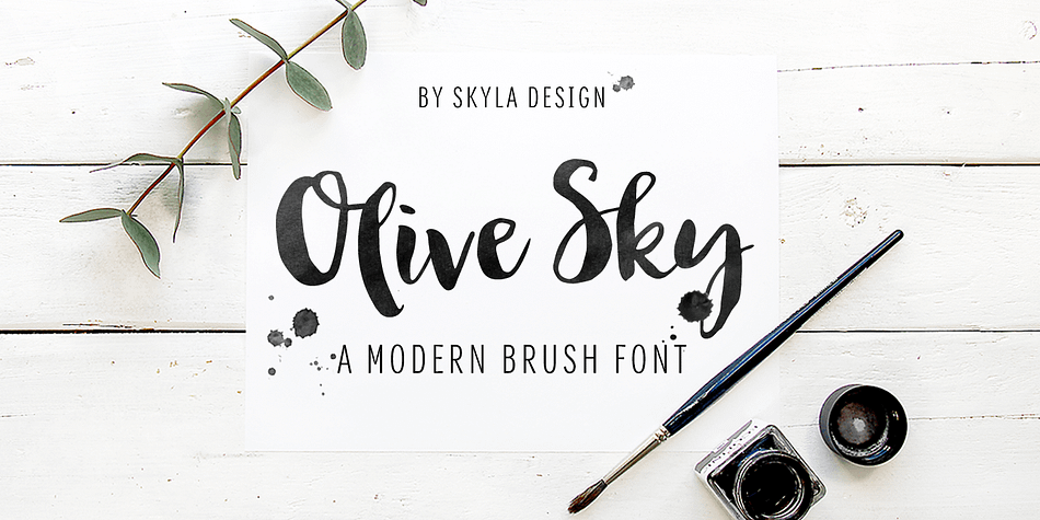 Olive Sky is a modern brush font which has been handlettered with a brush and ink.