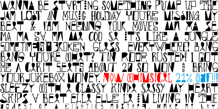 Whimsical Musical is a vivid, hand drawn font with 405 alternate letters, all caps.