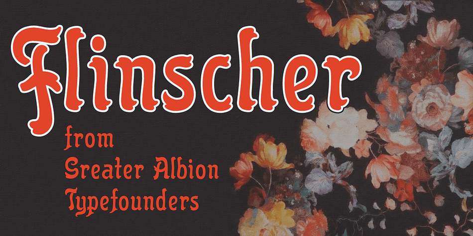 The Flinscher family contains twenty display typefaces, in weights that vary from light to black, and widths that extend from condensed to expanded.