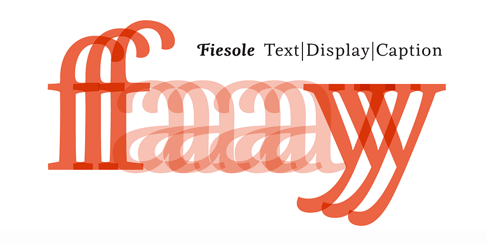Fiesole was inspired by calligraphic models; it is a bookface font family to be used for text, display and caption.