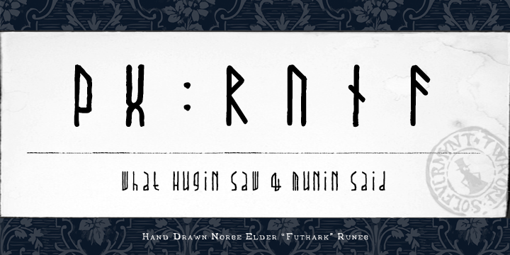 “Missing” characters has been replaced with either other “real” runes, or “new” ones have been “invented” so that the font hold all characters for the latin alphabet (A-Z + swedish Å Ä & Ö) + “Numbers” 0-9.