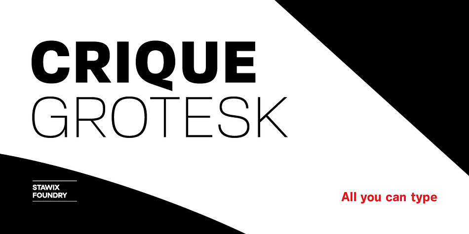 The Crique Grotesk This contemporary typeface is inspired by Neo-humanist and Geometric industrial styles presented in late 2000s typefaces.