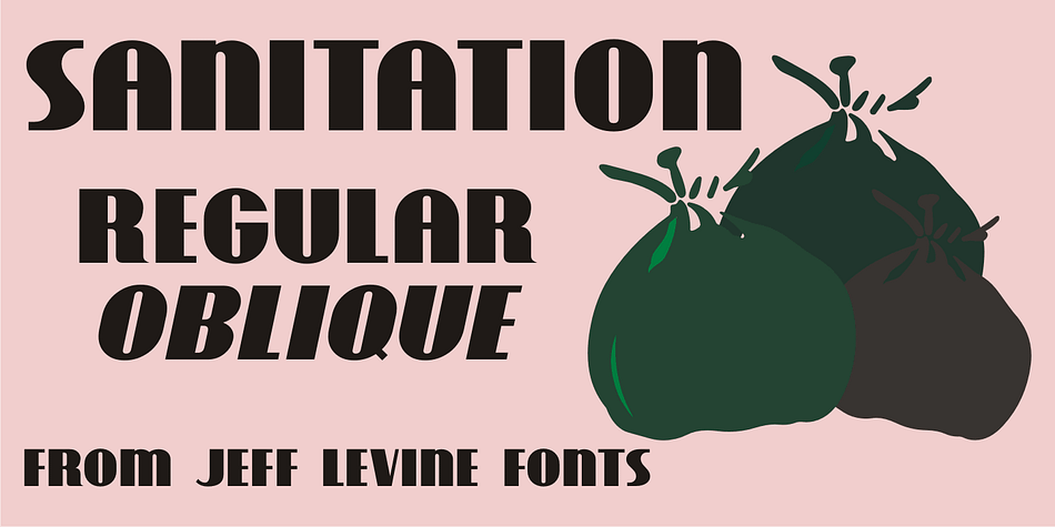 Sanitation JNL is a bold Art Deco sans design inspired by some stylized hand lettering on a 1930s-era WPA (Works Progress Administration) poster and is available in both regular and oblique versions.