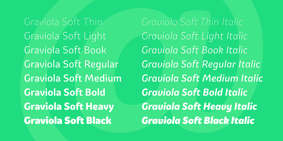 We think Graviola Soft works best on packaging, logotypes and headlines, but we’re eager to see what else you can do with it.