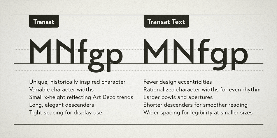 Emphasizing the favorited Transat Text font family.