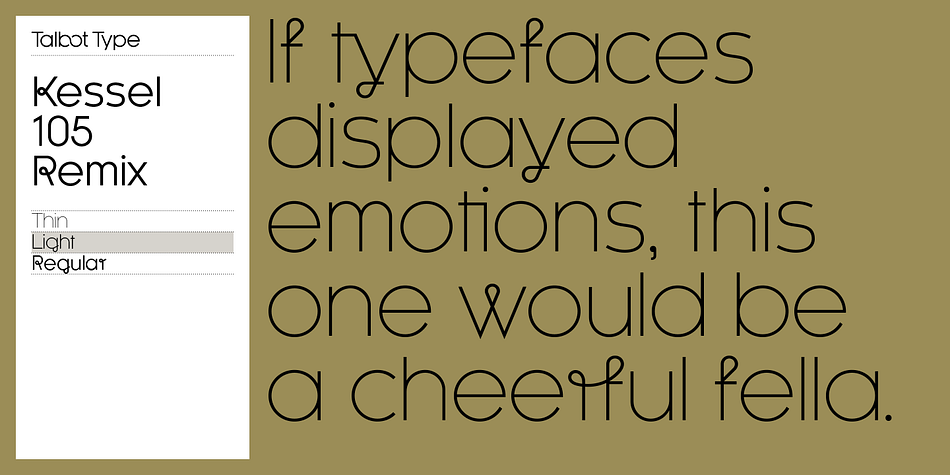 Kessel 105 Remix is a a six font family.