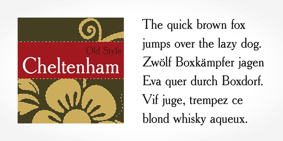 Cheltenham Old Style Pro font family sample image.