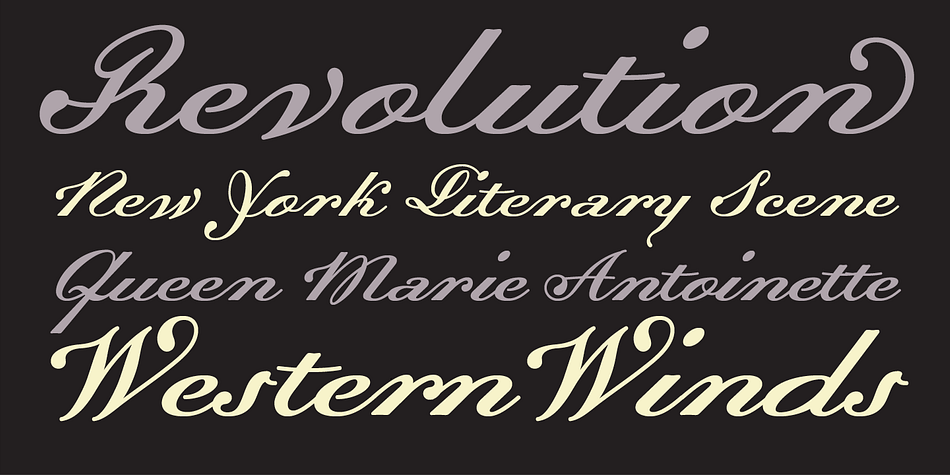 A roman style, and flourishes, were added to turn Dalliance into a fully functional typeface family.