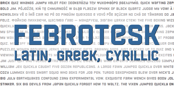 Displaying the beauty and characteristics of the Febrotesk 4F font family.