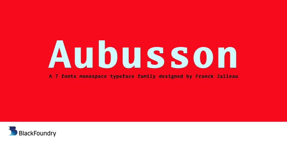 Aubusson is a monospaced typeface with a heart : binding together a mechanical feel and a very sensitive design.