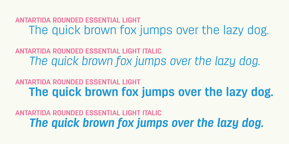 Antartida Rounded Essential font family example.