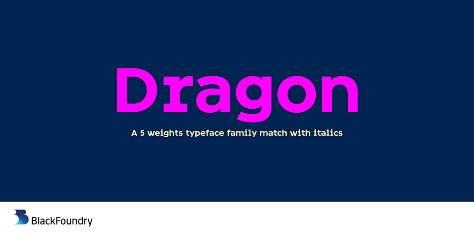 Dragon is a clean sans-serif with an uber-contemporary look: the geometric nature of its shapes makes it a perfect candidate when a design seeks for freshness and modernity.
