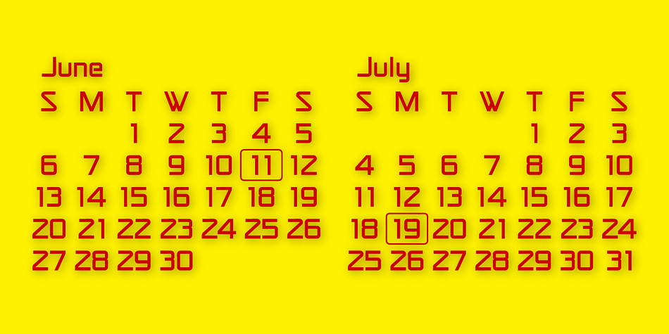 Displaying the beauty and characteristics of the Calendar Font font family.