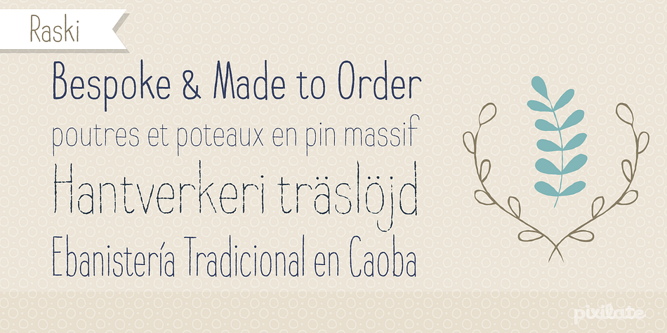 Raski font family sample image.