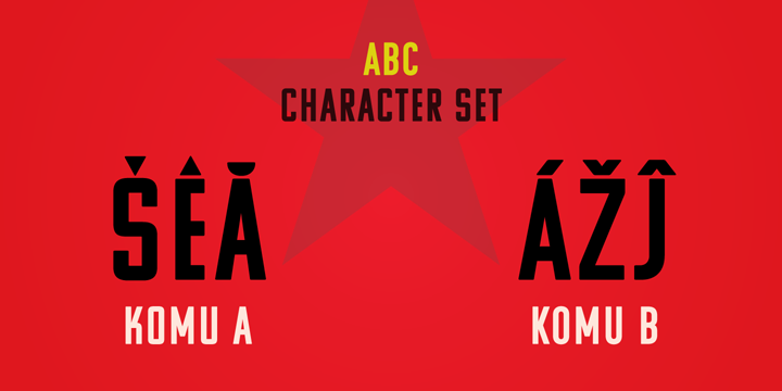 People just had to pick the letters (that included a variety of widths and sizes) out of a box and pin them up on a styrofoam billboard, thus making it easy to announce any event. 

Komu consists of two styles.