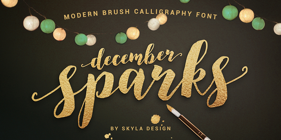 December Sparks is a modern, brush, calligraphy font with a dancing baseline and decorative swashes.