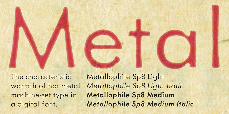 Displaying the beauty and characteristics of the Metallophile Sp8 font family.