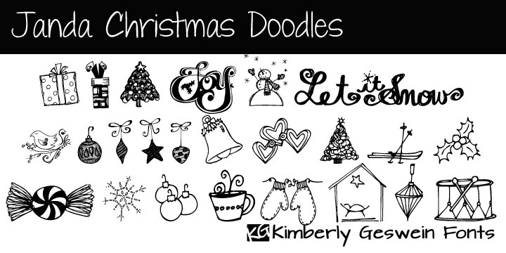 Displaying the beauty and characteristics of the Janda Christmas Doodles font family.