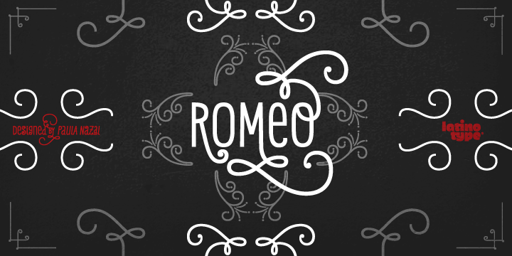 Romeo is a condensed, unicase typeface full of swashy love.