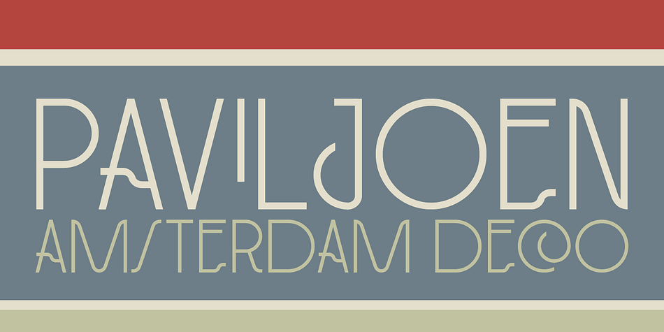 Paviljoen (meaning Pavilion or Gazebo in Dutch) is an Art Deco typeface which was modeled on cast-iron lettering on some monumental buildings in Amsterdam.