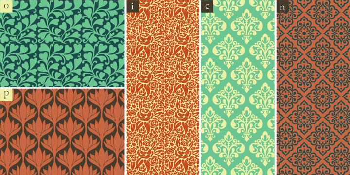 WALLFLOWERS feature 26 unique hand drawn wallpaper tiles and their accompanying icons for standalone use.