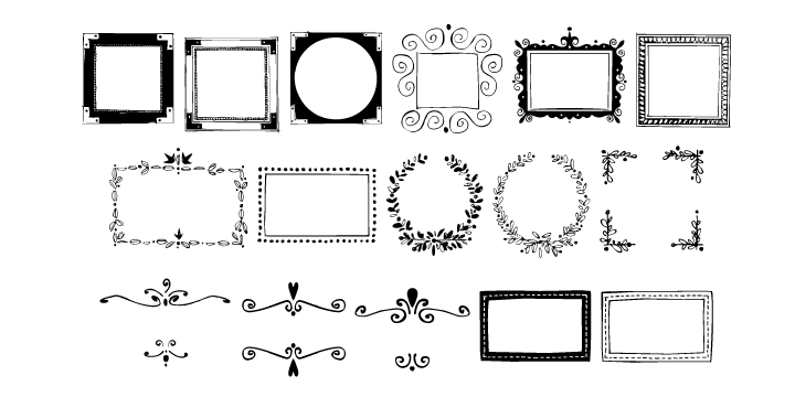 Frames and Borders font family sample image.