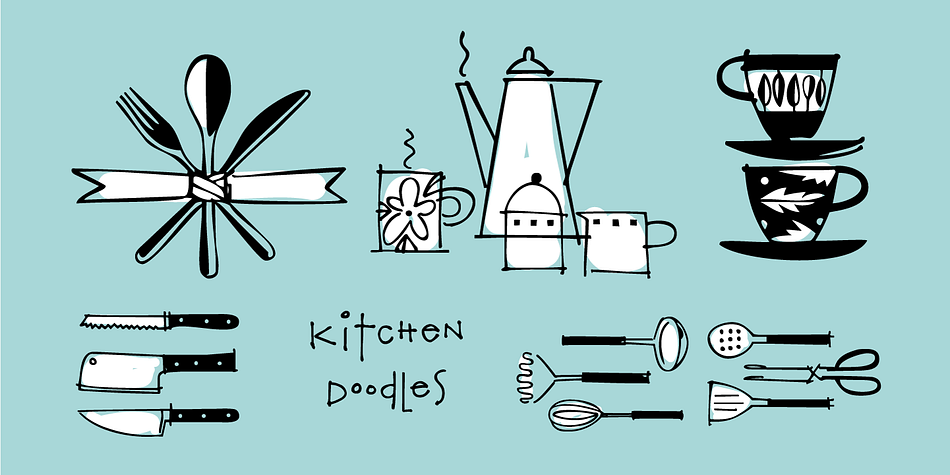 Baking, cooking, mixing, chopping, grating, this little font has it all.