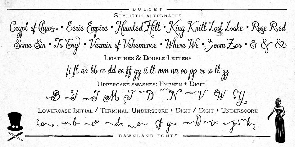 It is both elegant and grungy and will work wonders on your invitations or love letters, make beautiful posters, frightening t-shirt designs or logotypes.