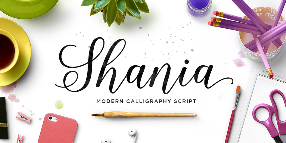 Shania Script is a modern calligraphy typeface with a free flowing and moving baseline.