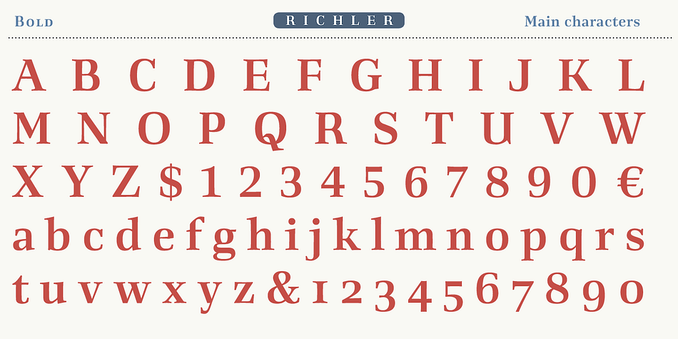 Richler PE includes OpenType Proportional Figures, has extensive Latin language support and supports the languages Cyrillic, Greek and  more (140).