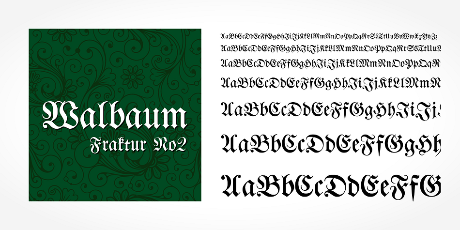 Walbaum Fraktur No2 Pro is a classic blackletter font of its epoch which inspires you to create vintage-looking designs with ease.