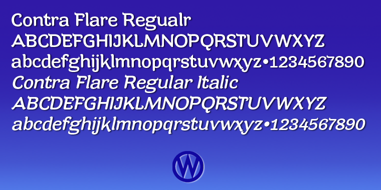 Displaying the beauty and characteristics of the Contra Flare font family.